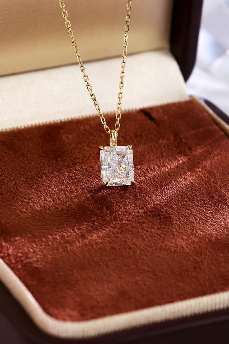 1 Carat Lab Grown Radiant-Cut Diamond with Solid 18K Yellow Gold Necklace