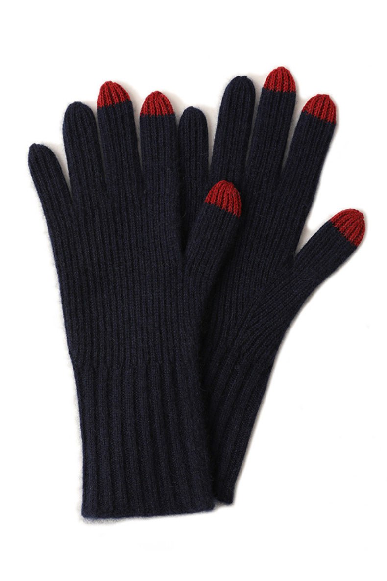 100% Cashmere Touchscreen Women's Colorblock Gloves