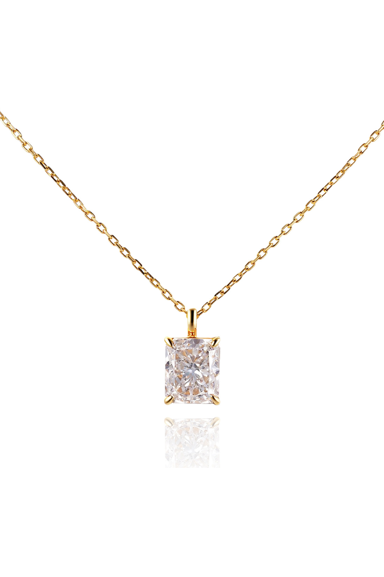 1 Carat Lab Grown Radiant-Cut Diamond with Solid 18K Yellow Gold Necklace