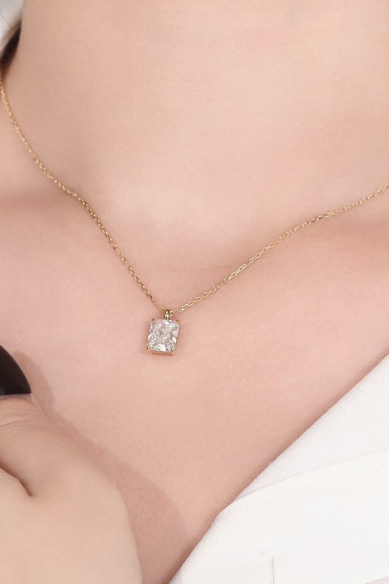 1 Carat Lab Grown Radiant-Cut Diamond with Solid 18K Yellow Gold Necklace