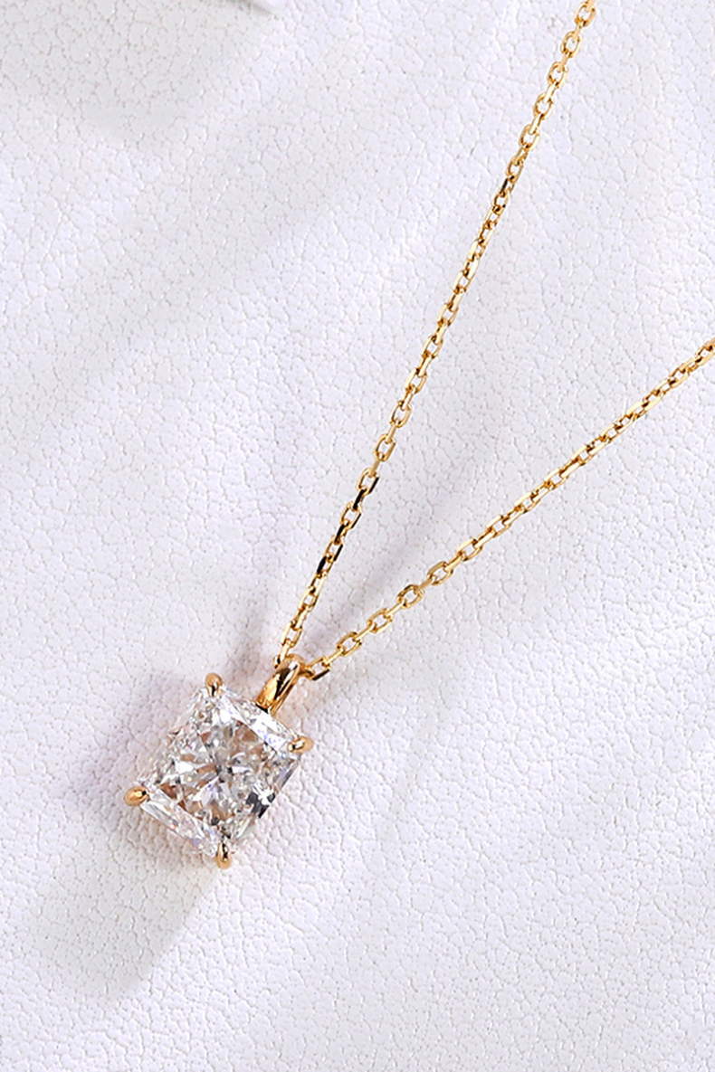 1 Carat Lab Grown Radiant-Cut Diamond with Solid 18K Yellow Gold Necklace