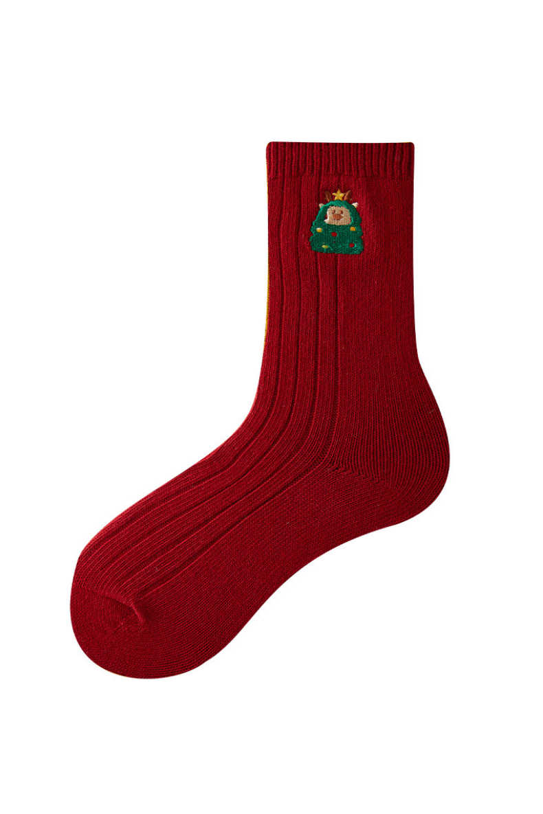 Christmas Embroidered Women's Crew Socks 4-Piece Gift Set
