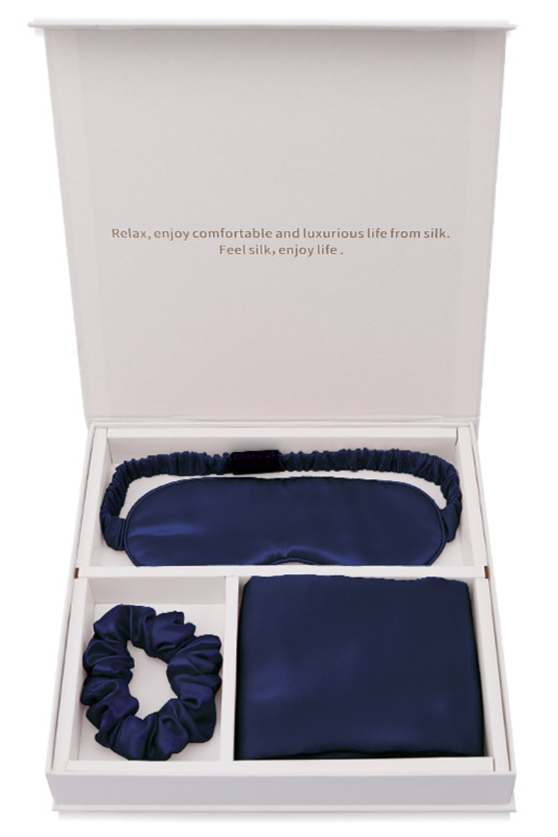 The Ultimate Silk Sleep Set 100% Mulberry Silk Sleep Eye Mask Pillowcase Hair Tie 3pc Gift Set