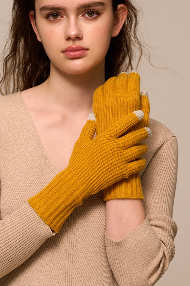 100% Cashmere Touchscreen Women's Colorblock Gloves